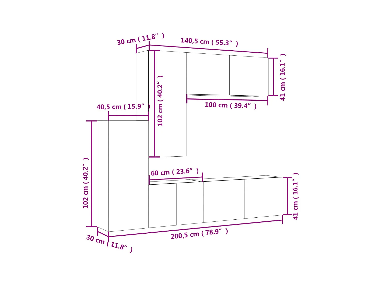 Mobili TV a Muro 5pz Bianchi in Legno Multistrato