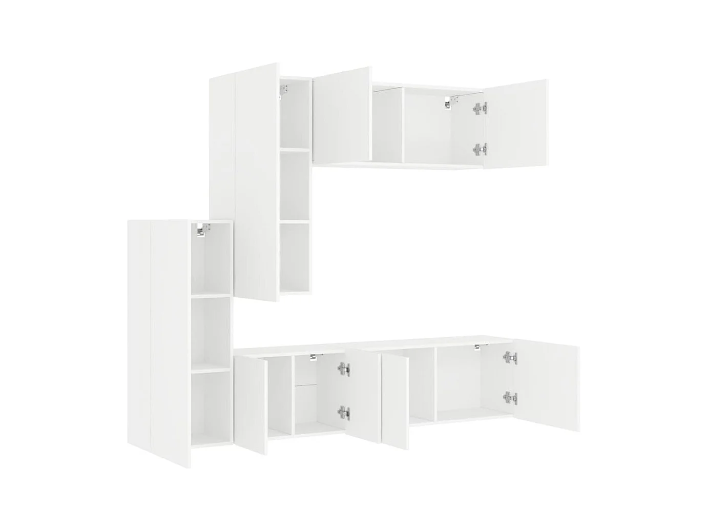 Mobili TV a Muro 5pz Bianchi in Legno Multistrato