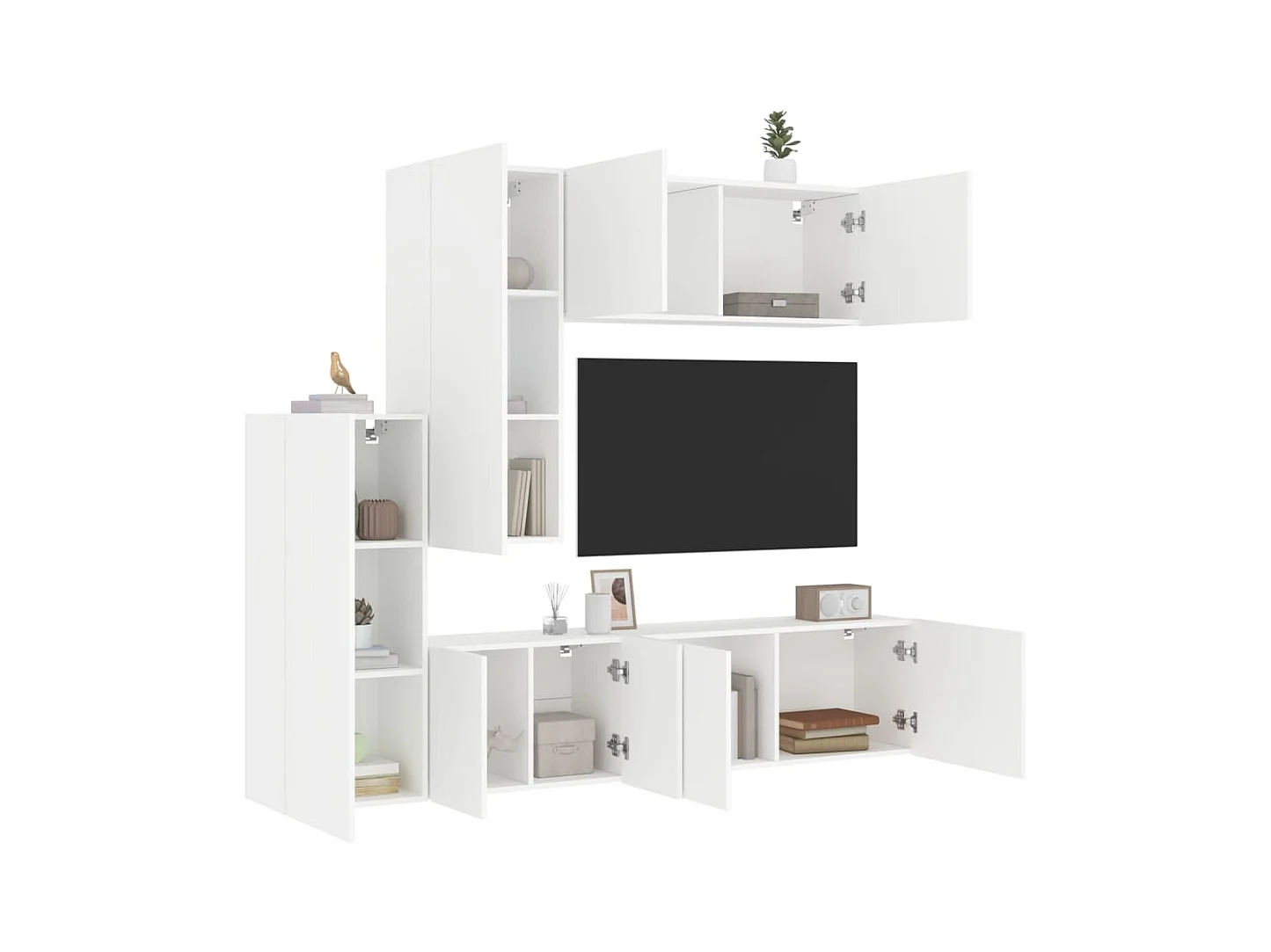 Unités murales TV 5 pcs blanc bois d'ingénierie