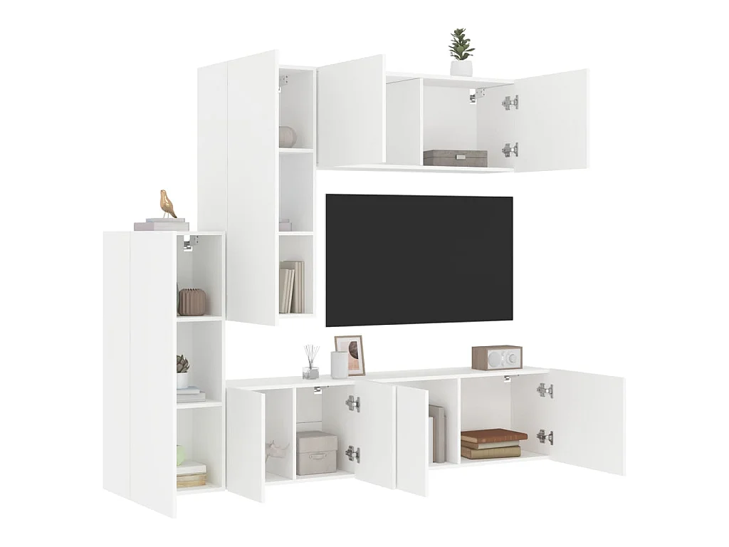 Unités murales TV 5 pcs blanc bois d'ingénierie