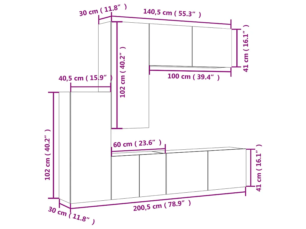 Unités murales TV 5 pcs blanc bois d'ingénierie