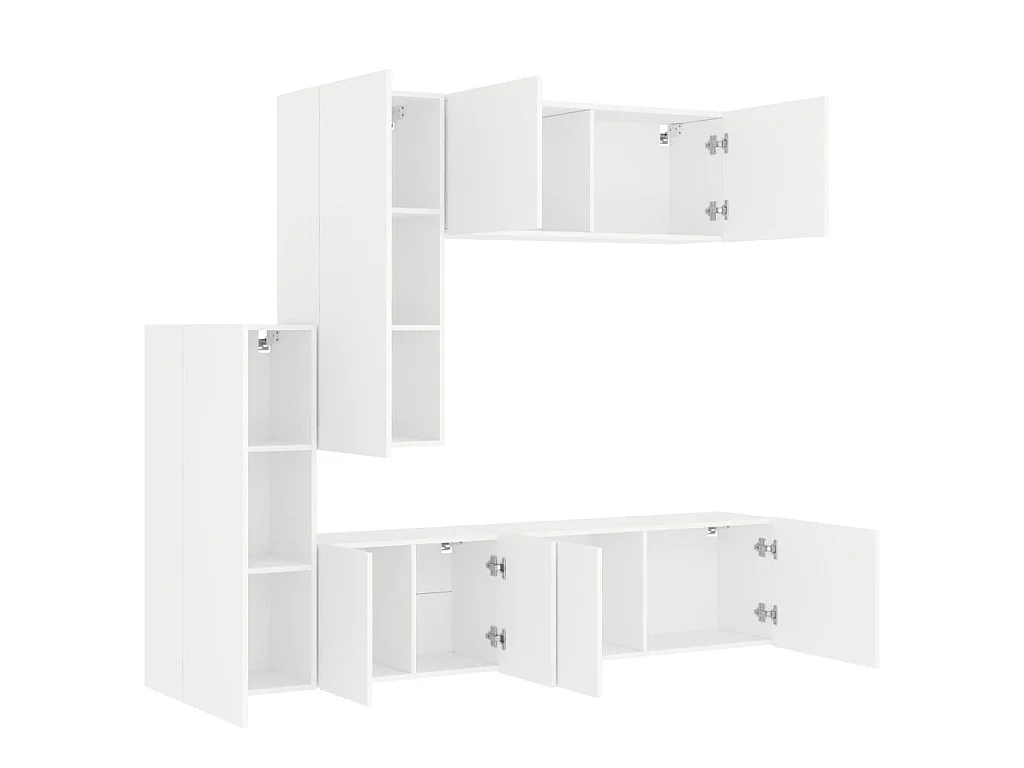 Unités murales TV 5 pcs blanc bois d'ingénierie