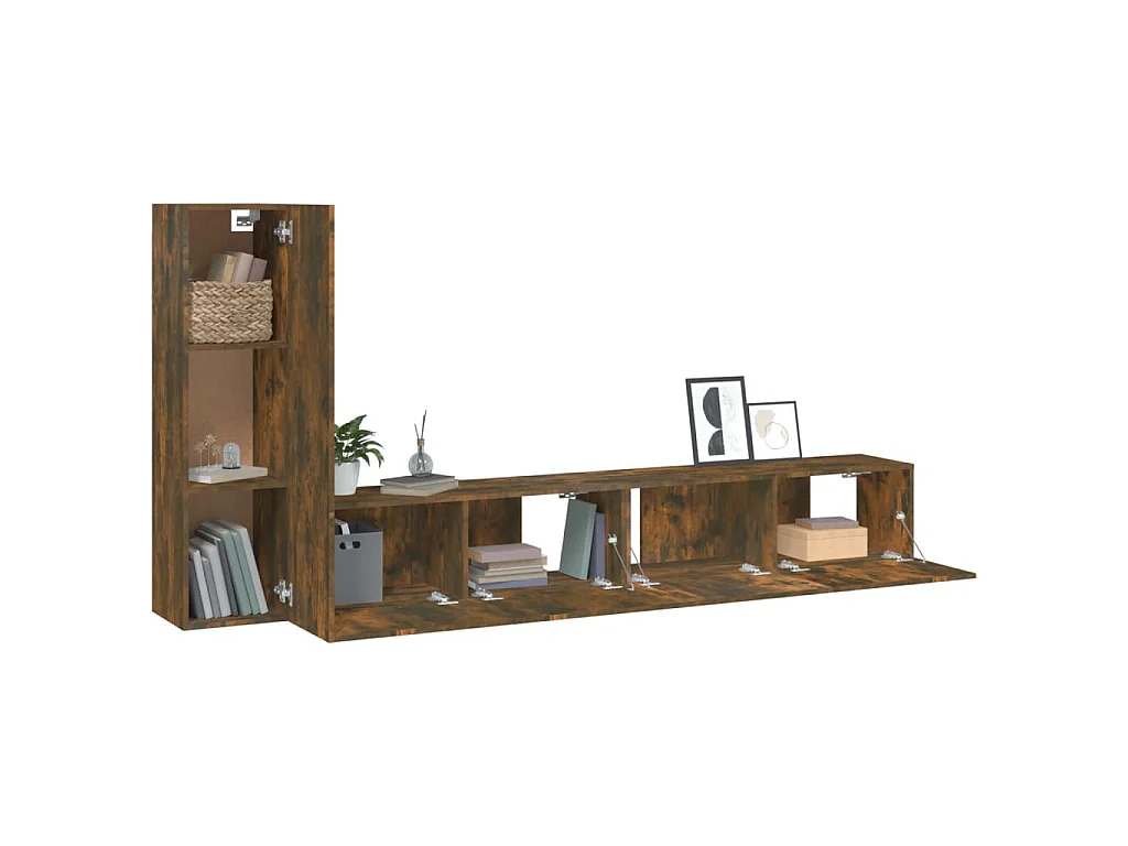 Set Mobili Porta TV 3 pz Rovere Fumo in Legno Multistrato