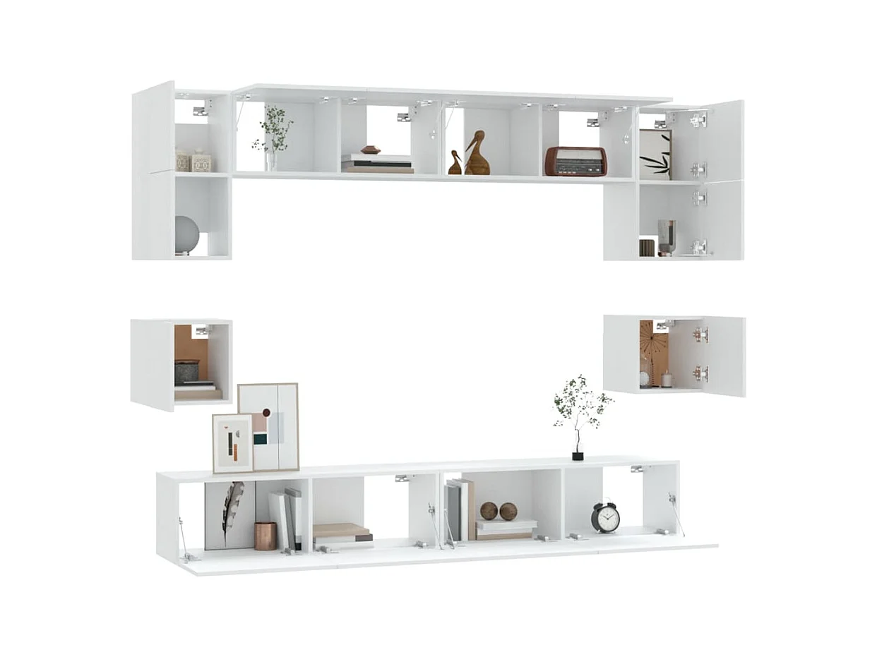 Set de muebles para TV 8 piezas madera contrachapada blanco