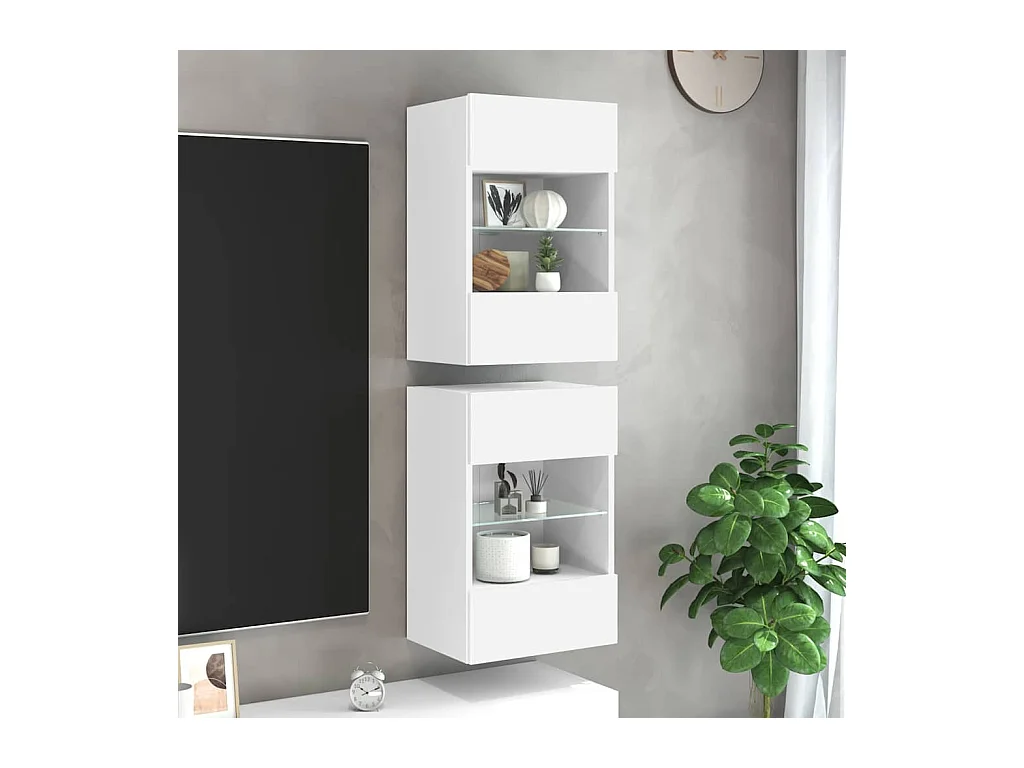 Meubles muraux avec lumières LED pour TV 2 pcs blanc 40x30x60,5 cm