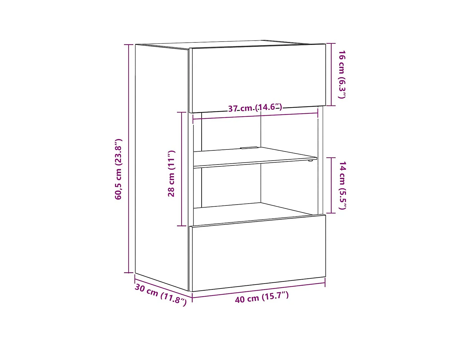 Meubles muraux avec lumières LED pour TV 2 pcs blanc 40x30x60,5 cm