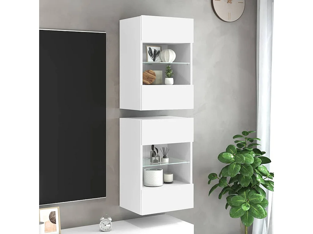 Meubles muraux avec lumières LED pour TV 2 pcs blanc 40x30x60,5 cm