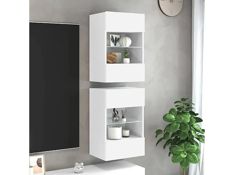 Wandschränke mit LED-Leuchten für TV 2 Stk. Weiß 40x30x60,5 cm