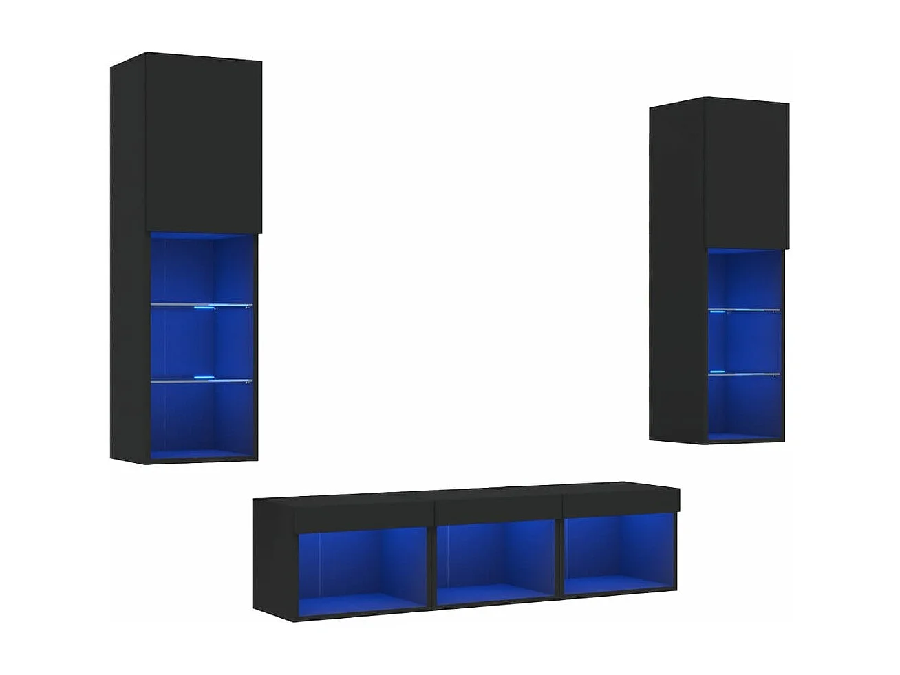 5 pcs móveis de parede p/ TV c/ LEDs derivados de madeira preto