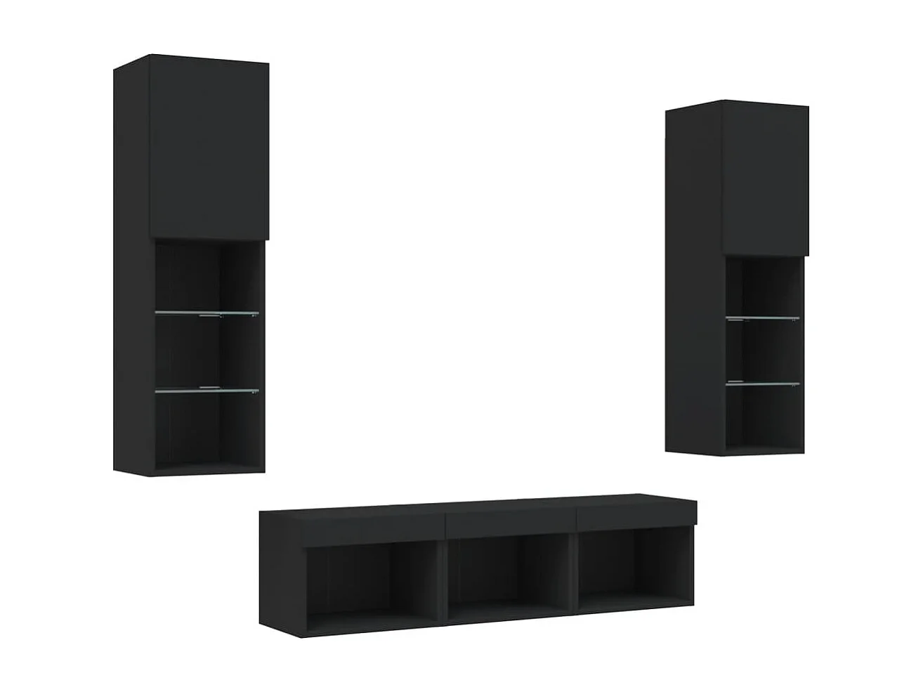 5 pcs móveis de parede p/ TV c/ LEDs derivados de madeira preto