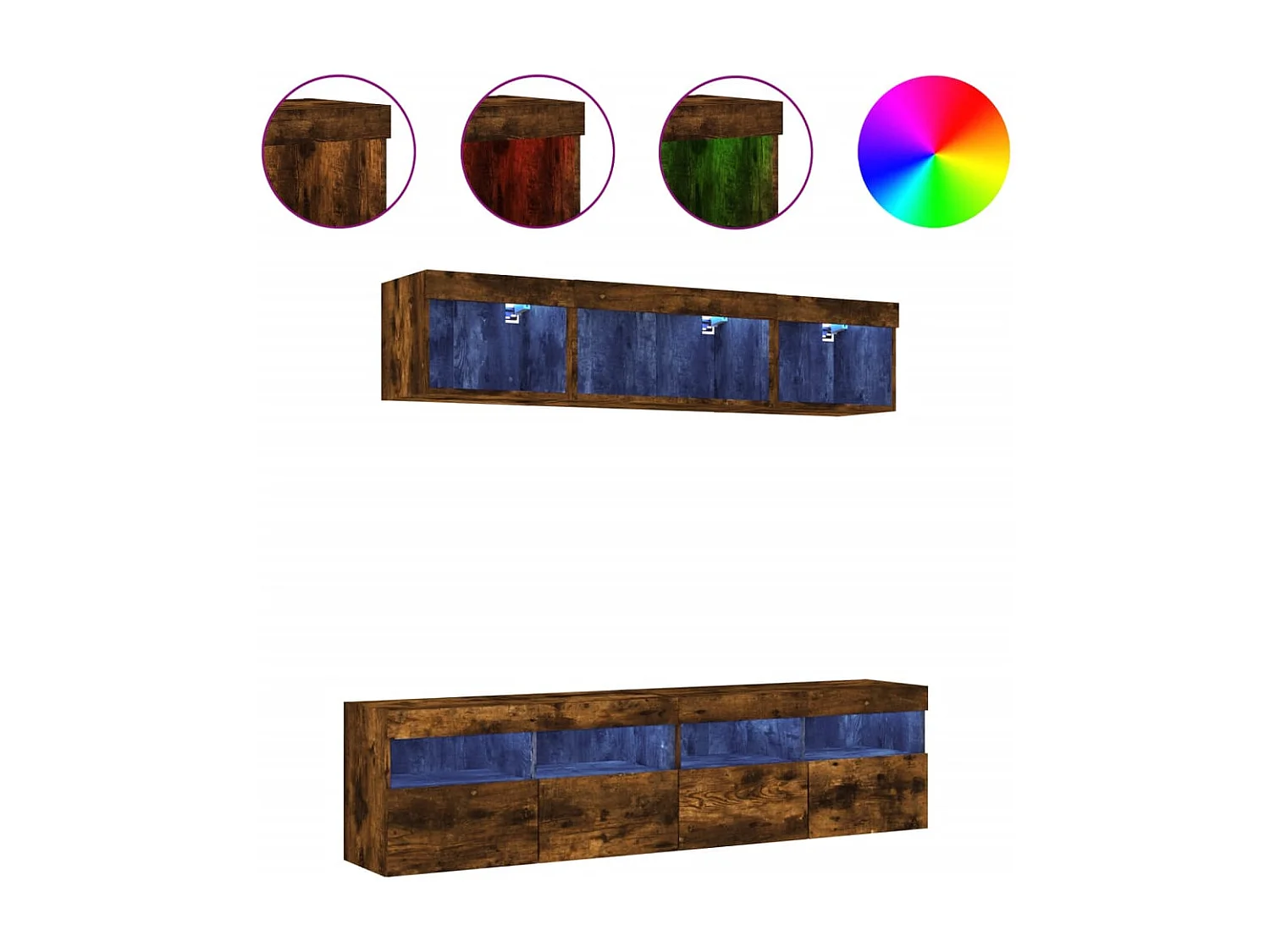 5pcs móveis parede p/ TV c/ LEDs deriv. madeira carvalho fumado