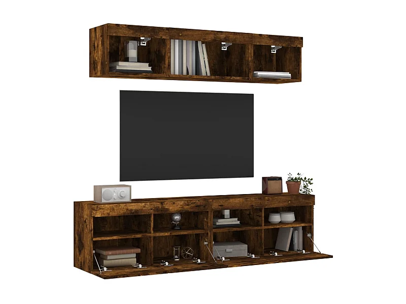 5pcs móveis parede p/ TV c/ LEDs deriv. madeira carvalho fumado