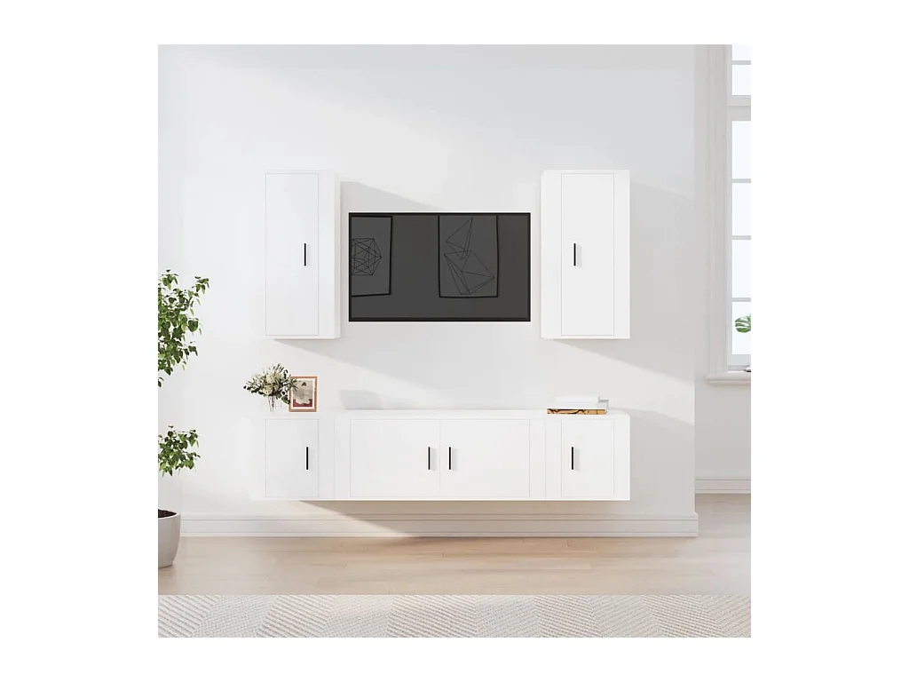Ensemble de meubles TV 5 pcs Blanc Bois d'ingénierie