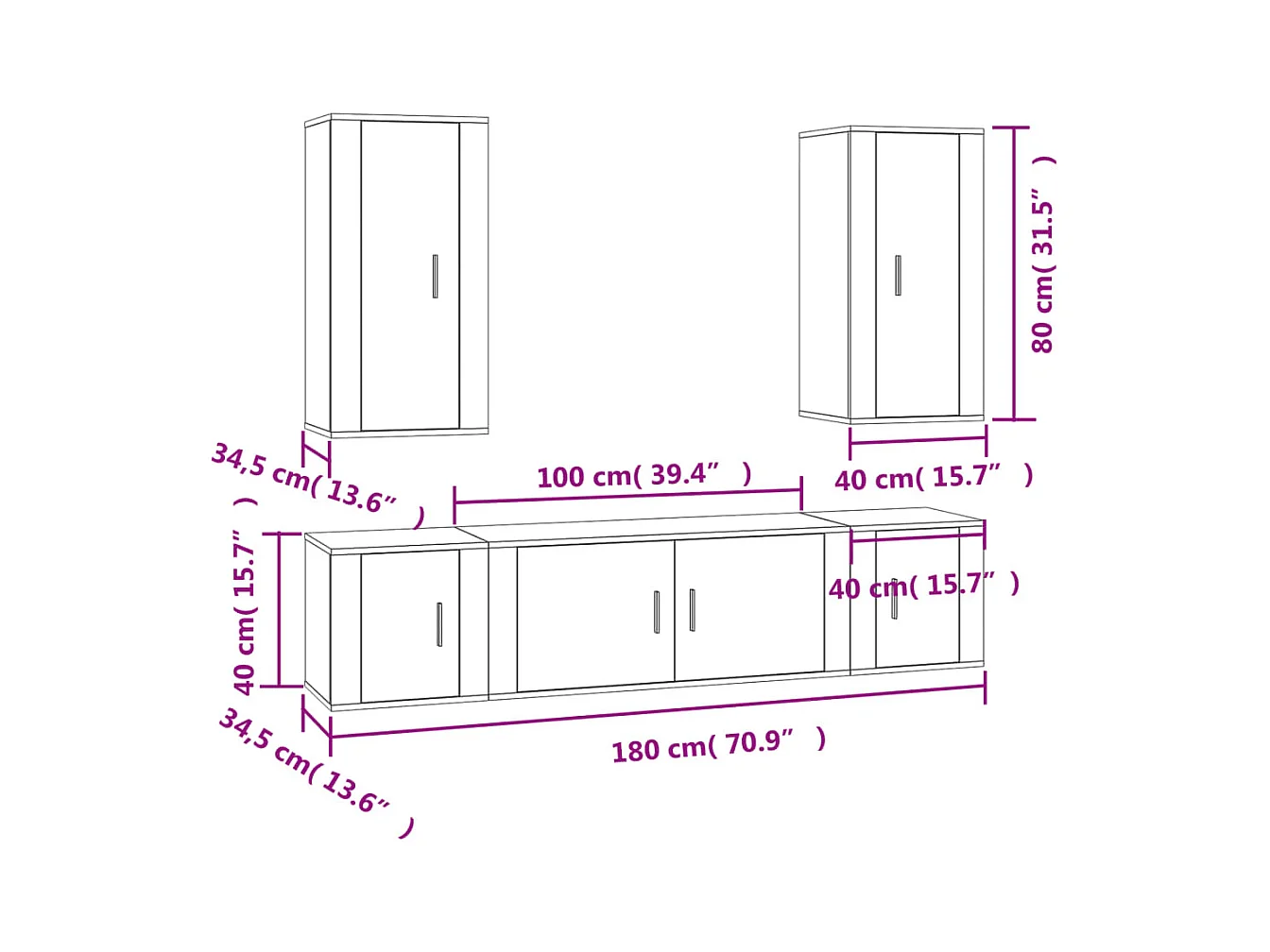 Ensemble de meubles TV 5 pcs Blanc Bois d'ingénierie