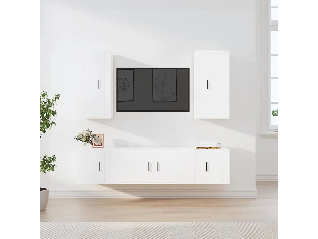 Set di Mobili Porta TV 5 pz Bianco in Legno Multistrato
