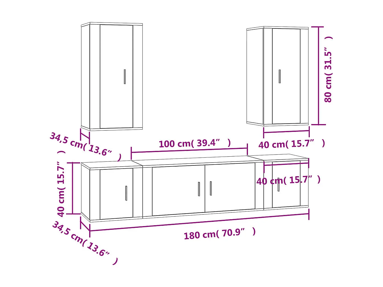 Set di Mobili Porta TV 5 pz Bianco in Legno Multistrato