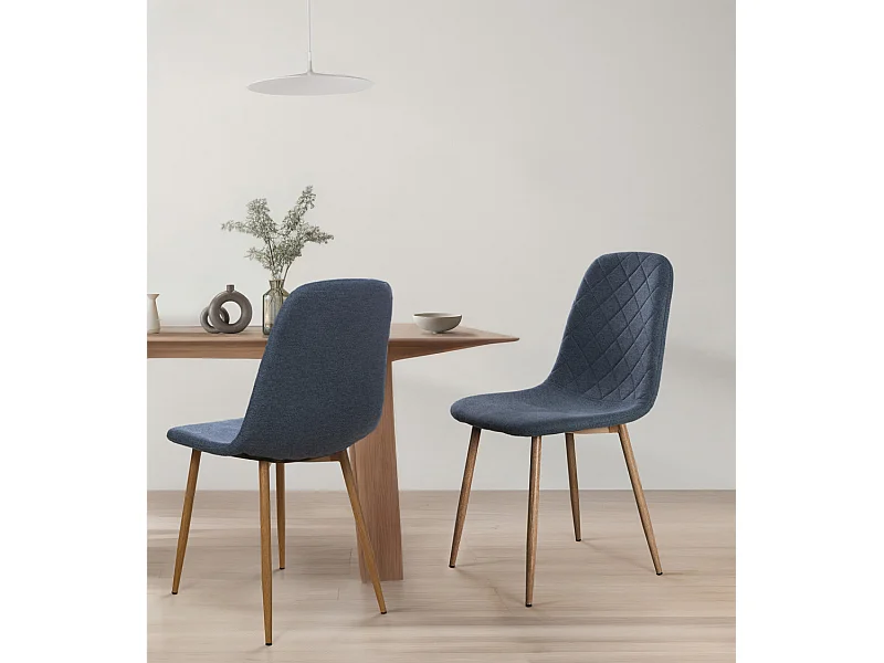 Pack de 4 sillas de comedor de 86x45x54 cm de tela en azul oscuro con patas roble Suiz