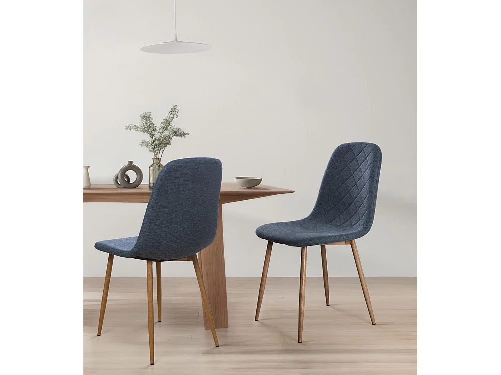 Pack de 4 sillas de comedor de 86x45x54 cm de tela en azul oscuro con patas roble Suiz