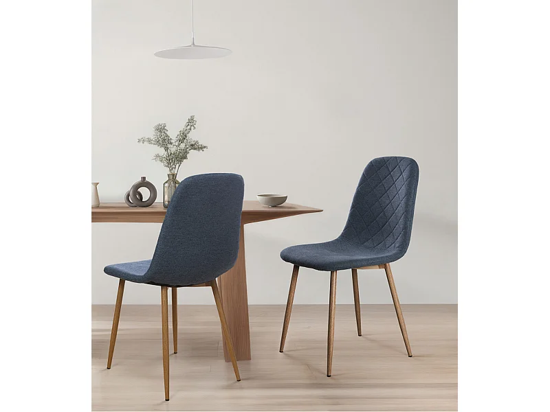 Pack de 4 sillas de comedor de 86x45x54 cm de tela en azul oscuro con patas roble Suiz