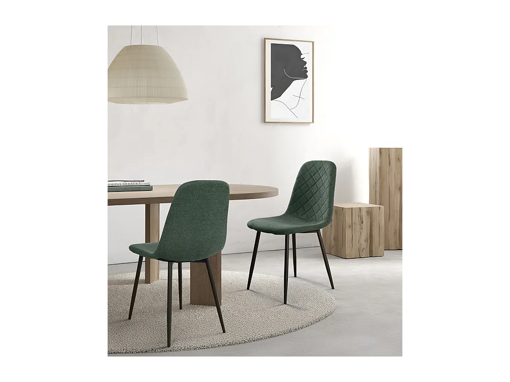Pack de 4 sillas de comedor de 86x45x54 cm de tela en verde oscuro con patas negras Suiz
