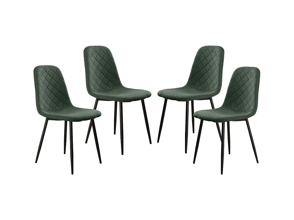 Pack de 4 sillas de comedor de 86x45x54 cm de tela en verde oscuro con patas negras Suiz