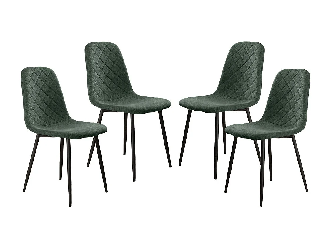Pack de 4 sillas de comedor de 86x45x54 cm de tela en verde oscuro con patas negras Suiz