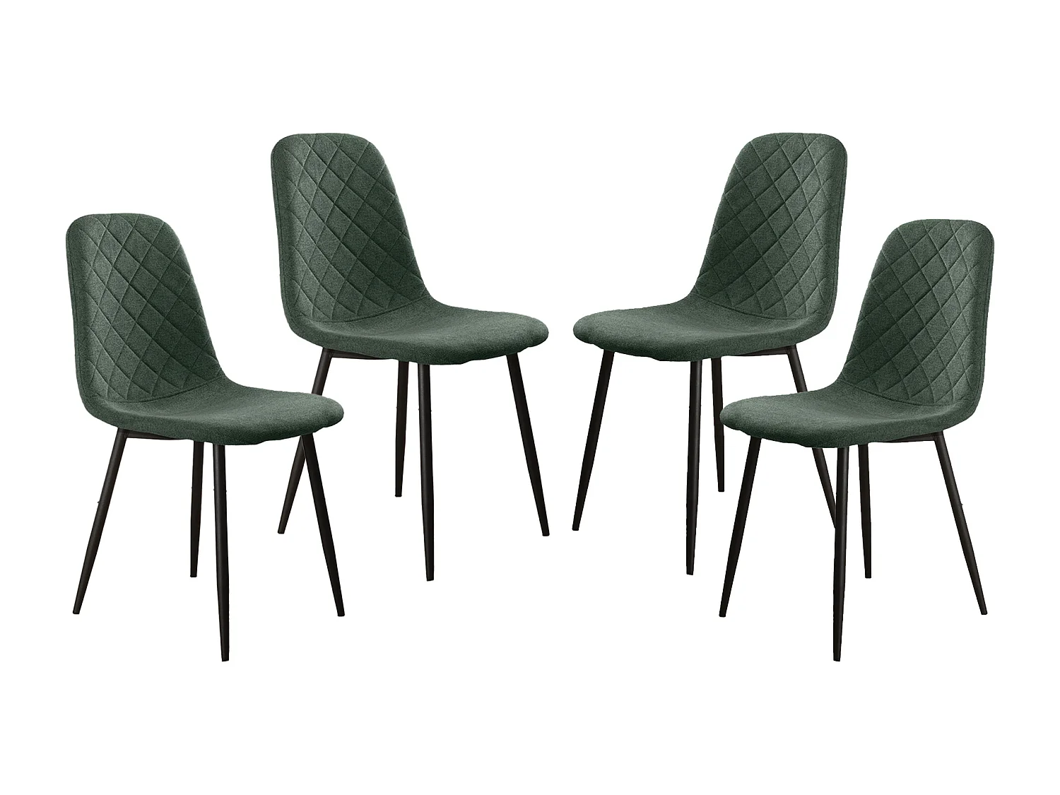 Pack de 4 sillas de comedor de 86x45x54 cm de tela en verde oscuro con patas negras Suiz