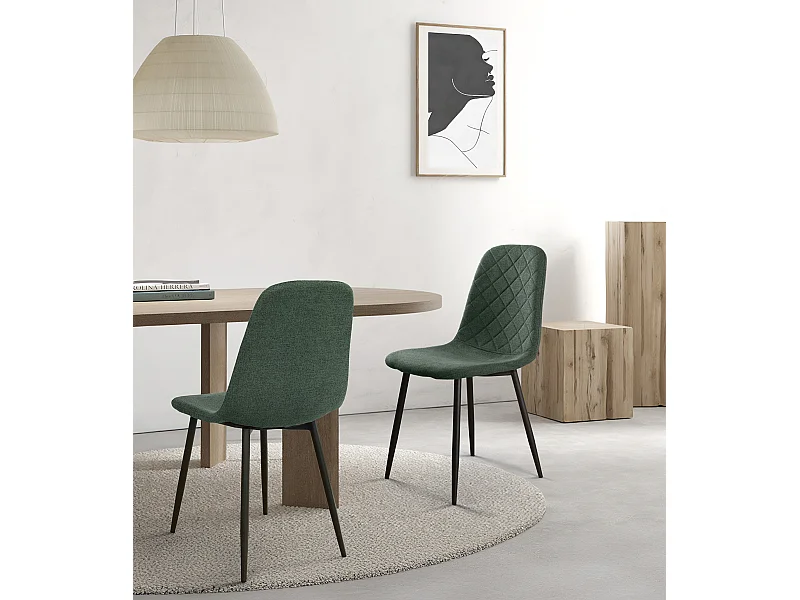 Pack de 4 sillas de comedor de 86x45x54 cm de tela en verde oscuro con patas negras Suiz