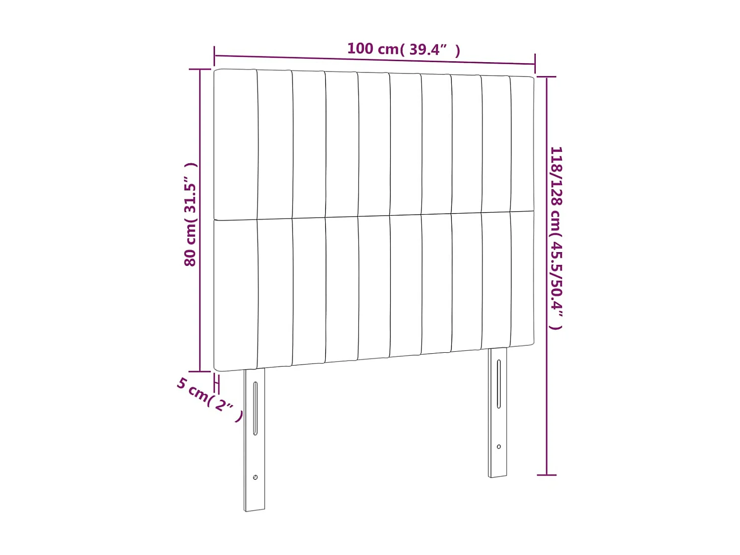Hoofdbord LED 100x5x118/128 cm stof crèmekleurig