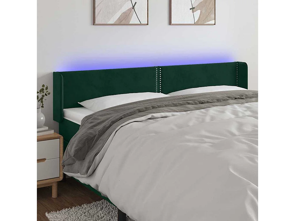 LED Kopfteil Dunkelgrün 203x16x78/88 cm Samt
