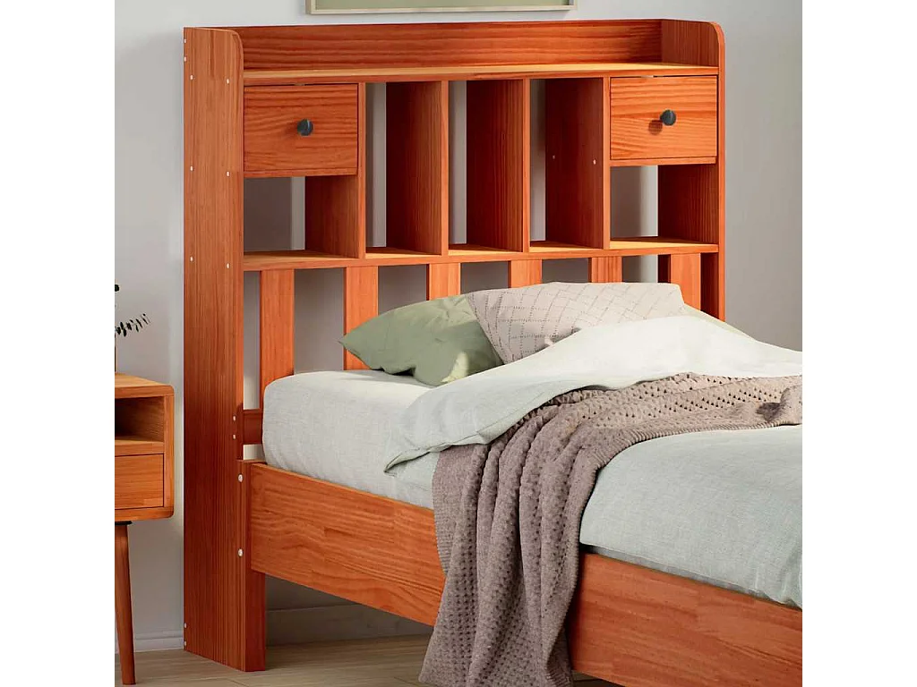 Tête de lit avec rangement cire marron 100cm bois massif de pin