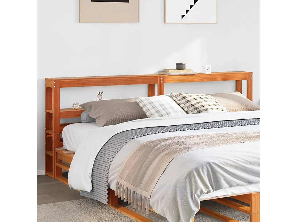 Tête de lit avec étagères marron cire 180 cm bois massif de pin