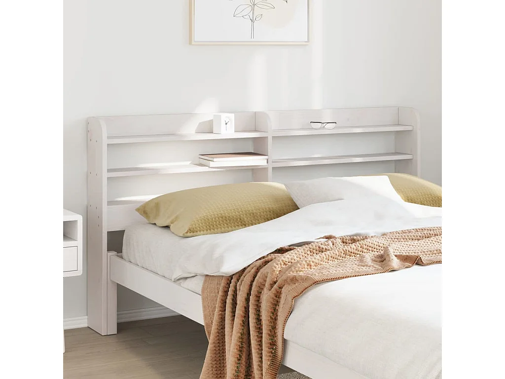 Tête de lit avec étagères blanc 140 cm bois massif de pin