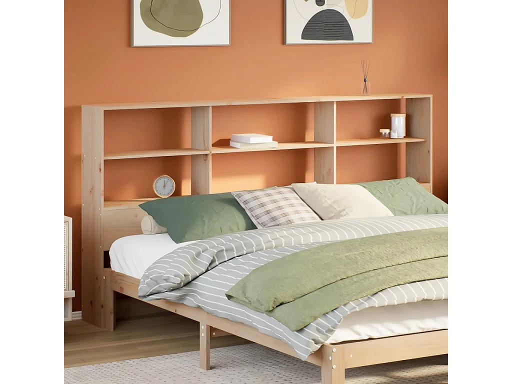 Tête de lit avec rangement 200 cm bois massif de pin