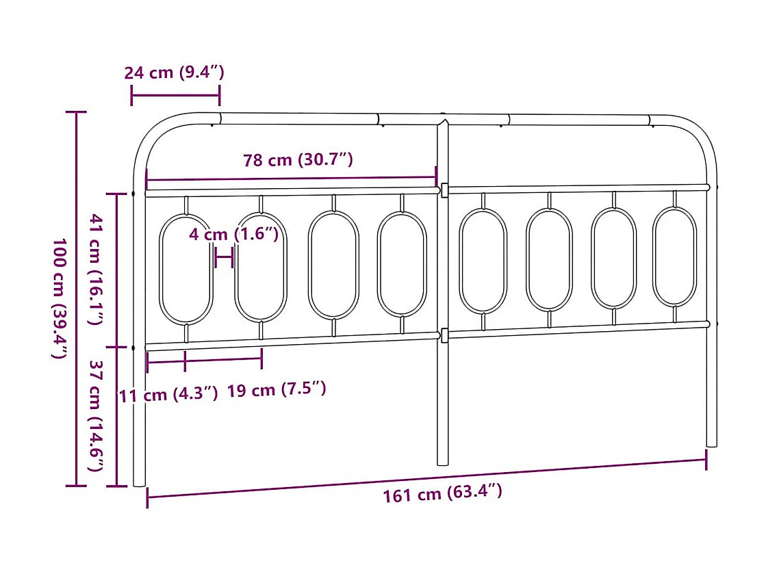 Vervangend hoofdbord 160 cm metaal wit