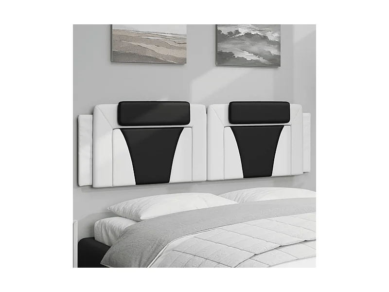 Hoofdbordkussen "Viana" 180 cm kunstleer wit en zwart