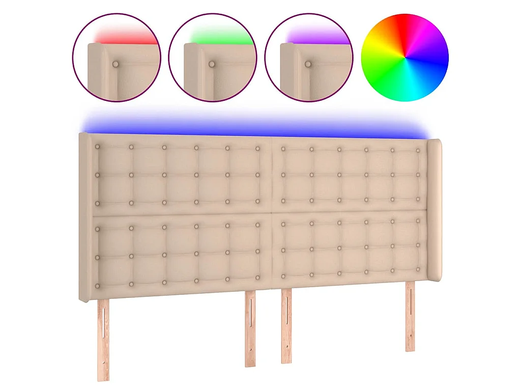 Hoofdbord LED 163x16x118/128 cm kunstleer cappuccinokleurig