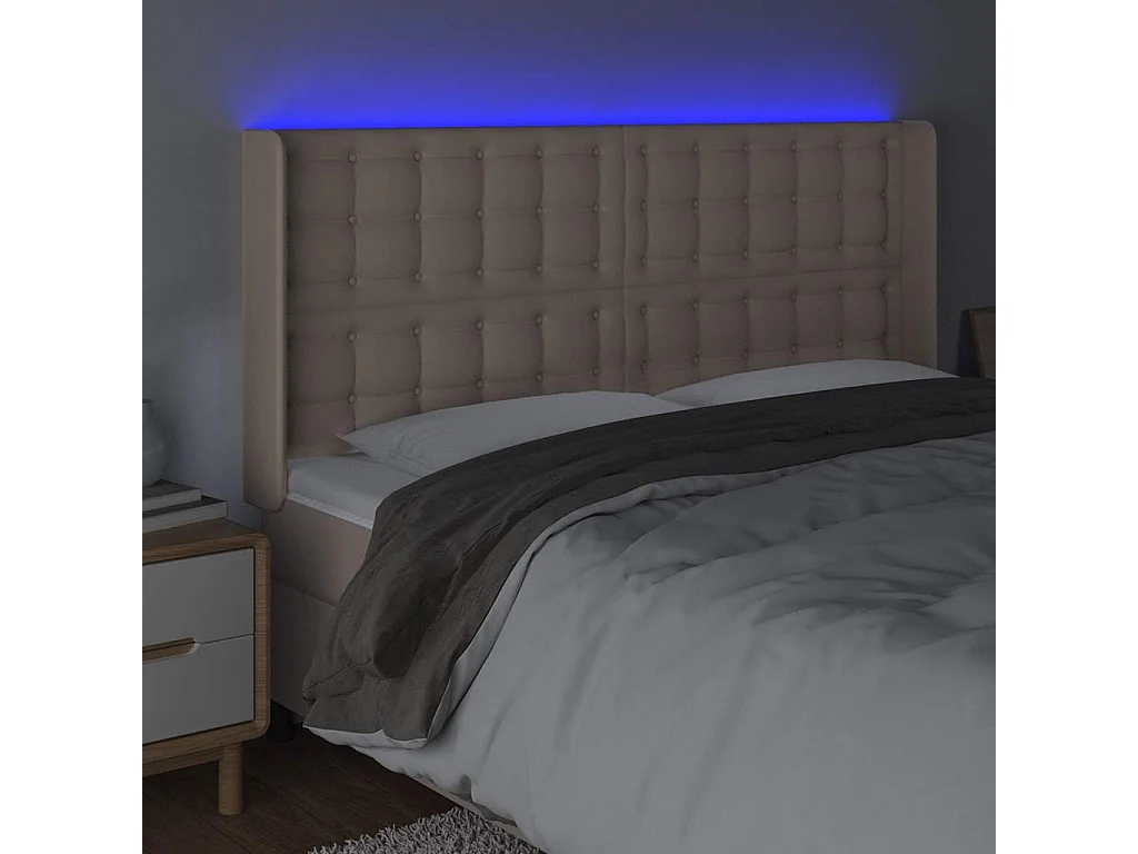 Hoofdbord LED 163x16x118/128 cm kunstleer cappuccinokleurig