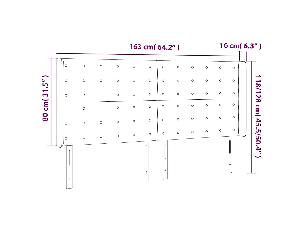 Hoofdbord LED 163x16x118/128 cm kunstleer cappuccinokleurig