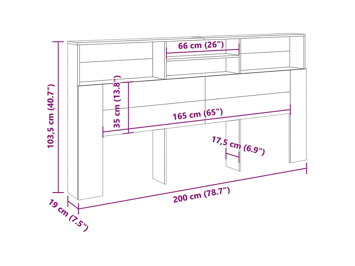 Armoire de tête de lit vieux bois 200x19x103,5 cm