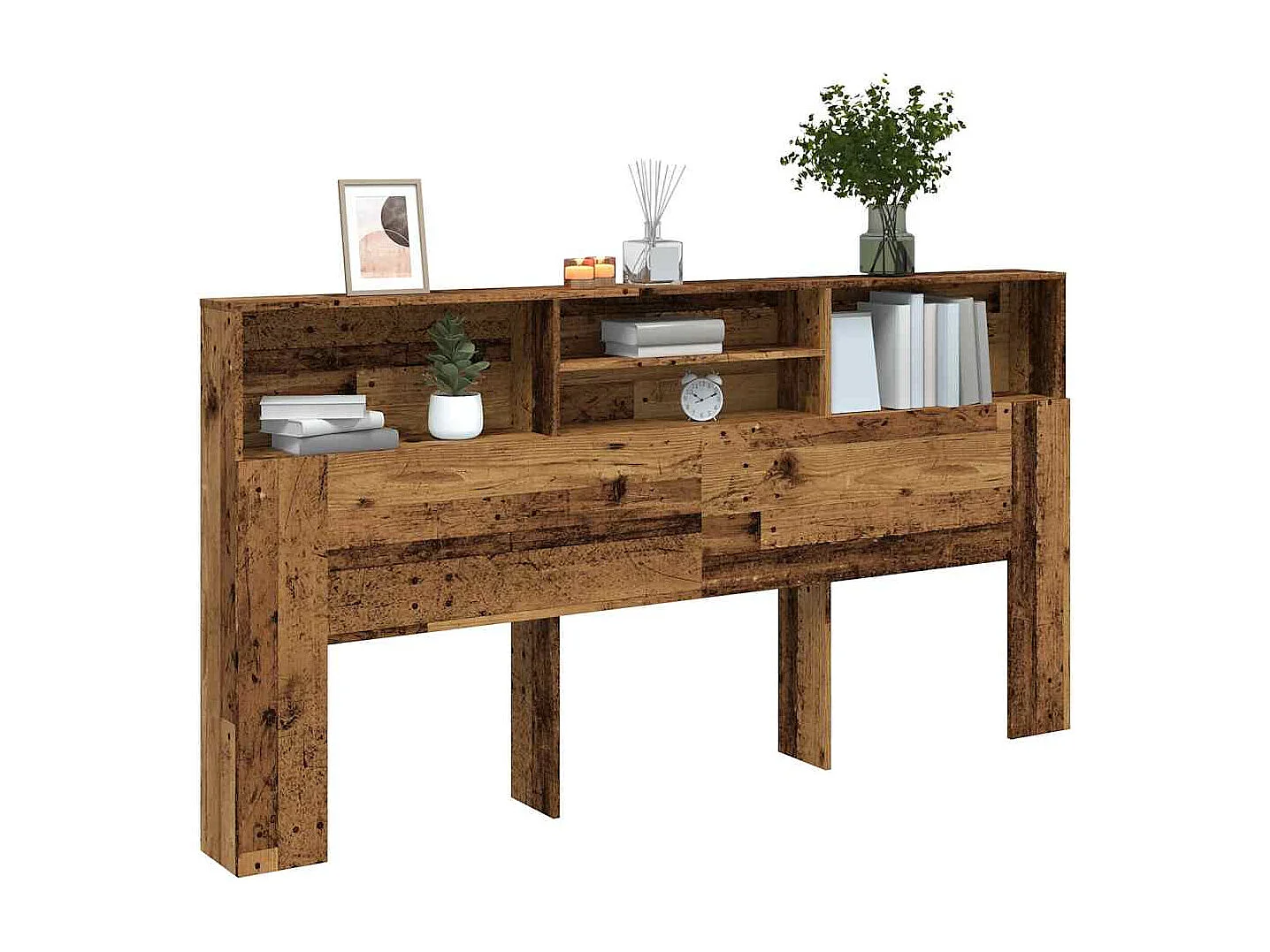 Hoofdbordkast 200x19x103,5 cm bewerkt hout oud houtkleurig