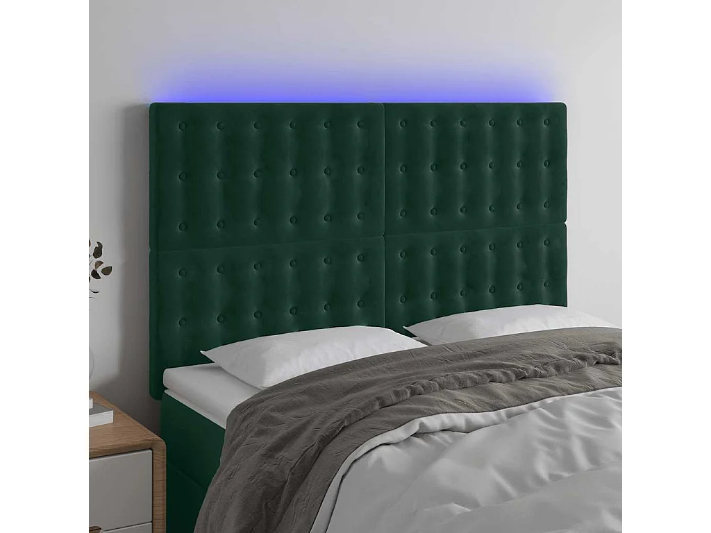 LED Kopfteil Dunkelgrün 144x5x118/128 cm Samt