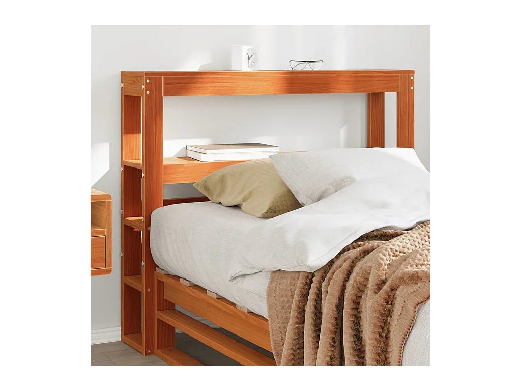 Tête de lit avec étagères marron cire 90 cm bois massif de pin