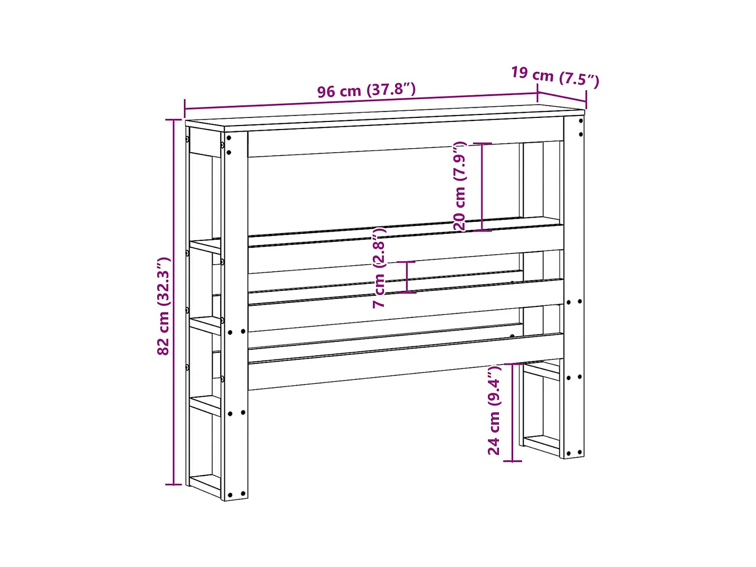 Kopfteil mit Ablagen Wachsbraun 90 cm Massivholz Kiefer