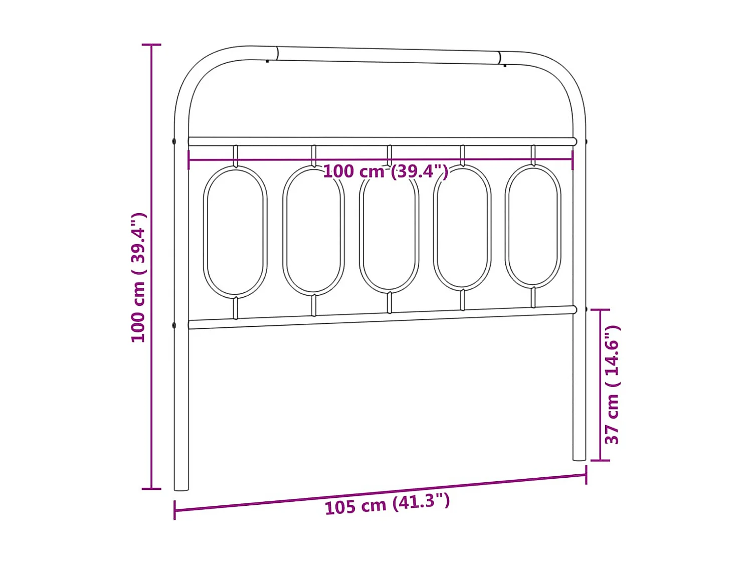 Vervangend hoofdbord 100 cm metaal wit