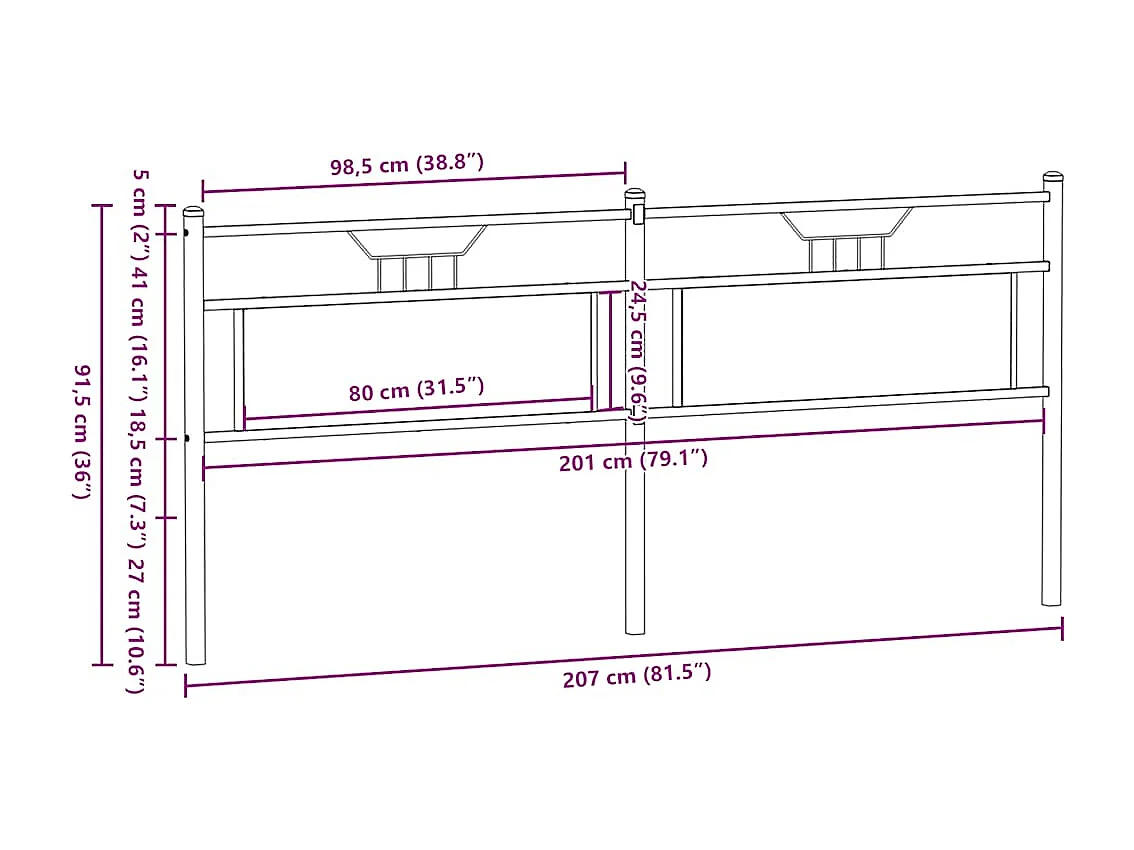 Testiera Rovere Sonoma 200 cm in Legno Multistrato e Acciaio