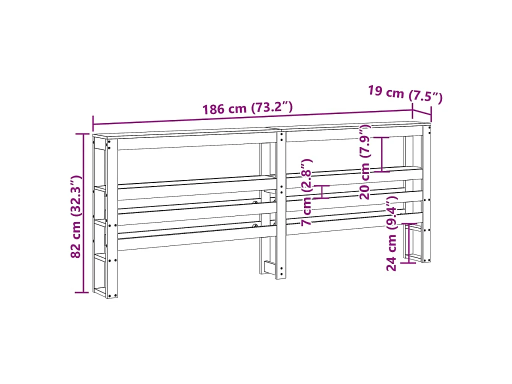 Tête de lit avec étagères blanc 180 cm bois massif de pin