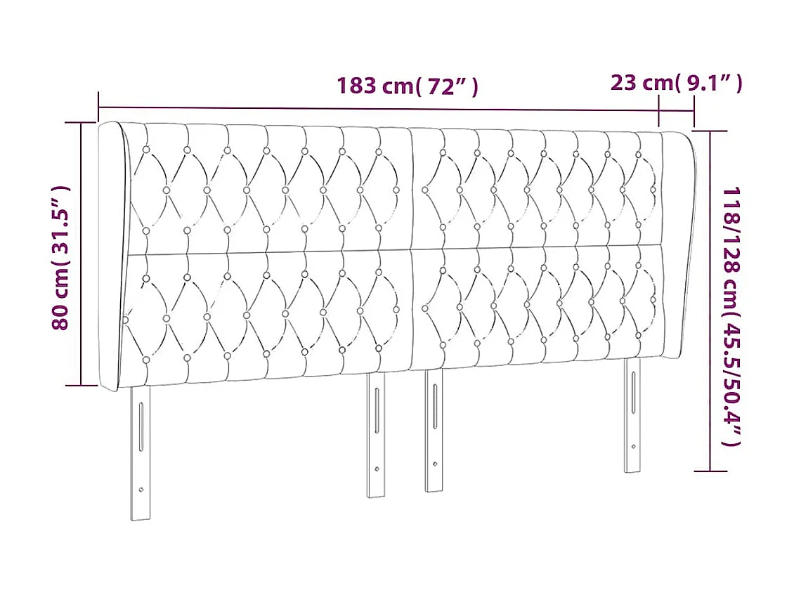 Tête de lit avec oreilles Vert foncé 183x23x118/128 cm Velours