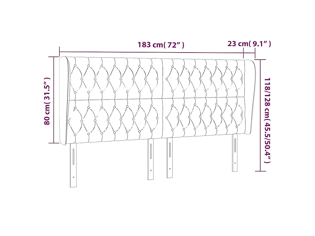 Tête de lit avec oreilles Vert foncé 183x23x118/128 cm Velours