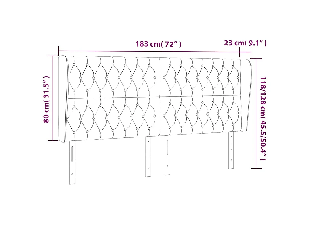 Tête de lit avec oreilles Vert foncé 183x23x118/128 cm Velours